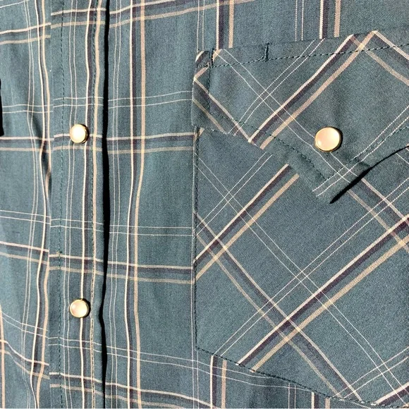 Ely Cattleman Teal Plaid Long Sleeve Pearl Snap Western Shirt L - Picture 5 of 6